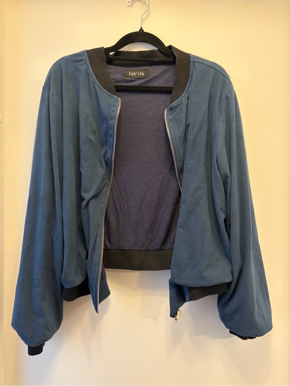 Fab'rik Slate Blue Bomber Jacket Womens L Zip Front Lightweight Casual - Picture 2 of 6